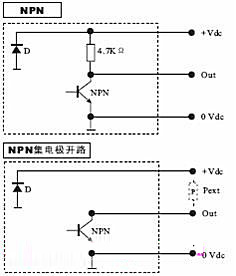 NPN电压输出和NPN集电极开路输出线路