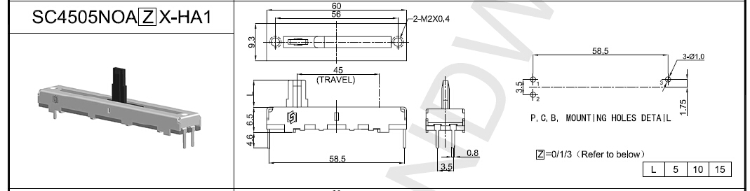 45MM行程直滑电位器